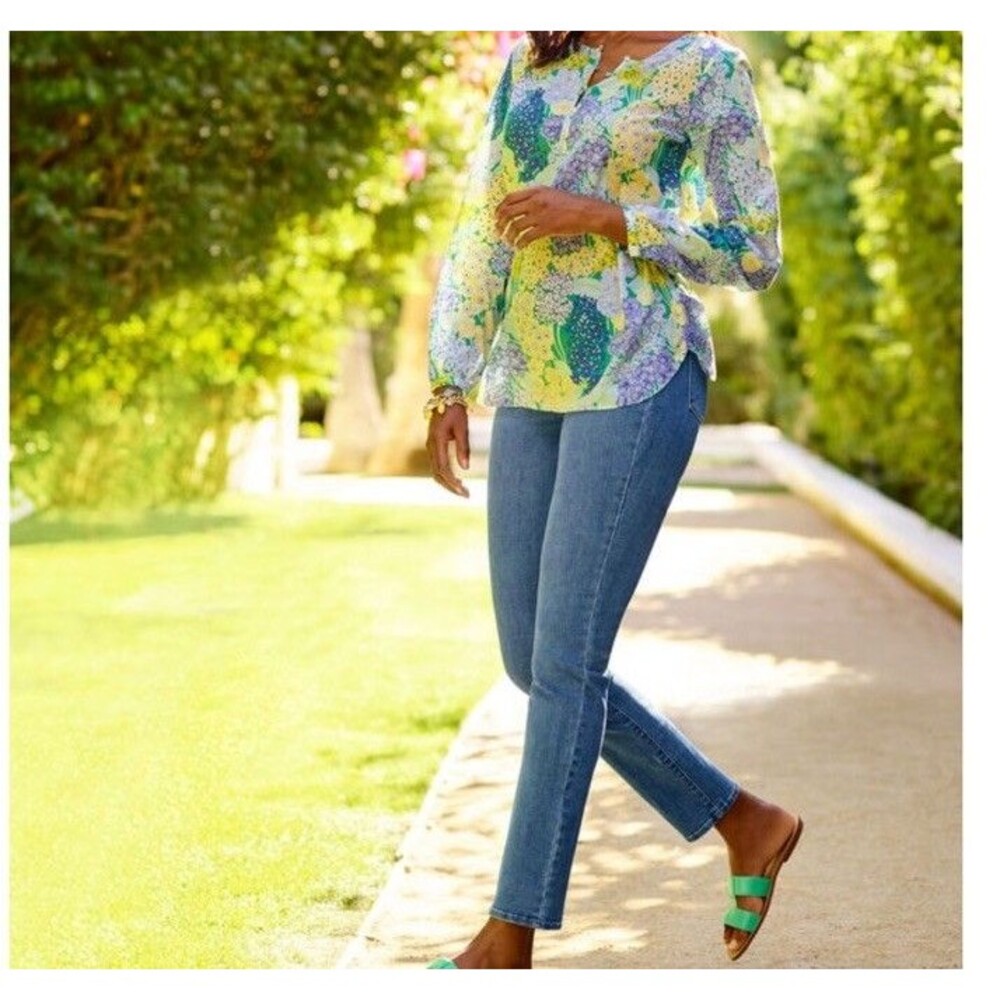 Talbots Plus Blouse Band Collar Popover Cluster Garden Floral Lightweight Top 3X - Picture 2 of 16